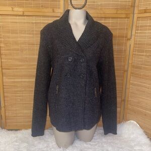 Linda Lucia charcoal gray wool blend sweater jacket cardigan woman’s large